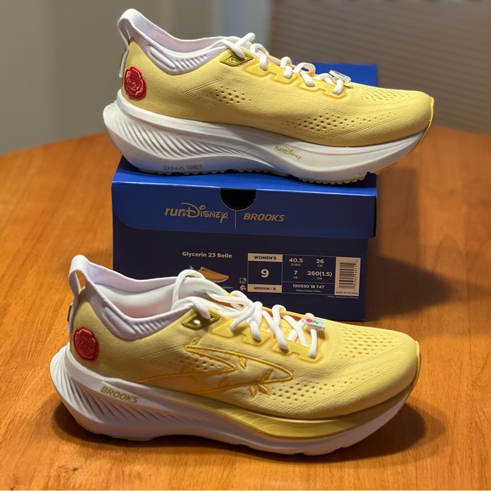 BrooksxRunDisney Glycerine 23 Shoes Inspired by Princess Belle. LIMITED EDITION!